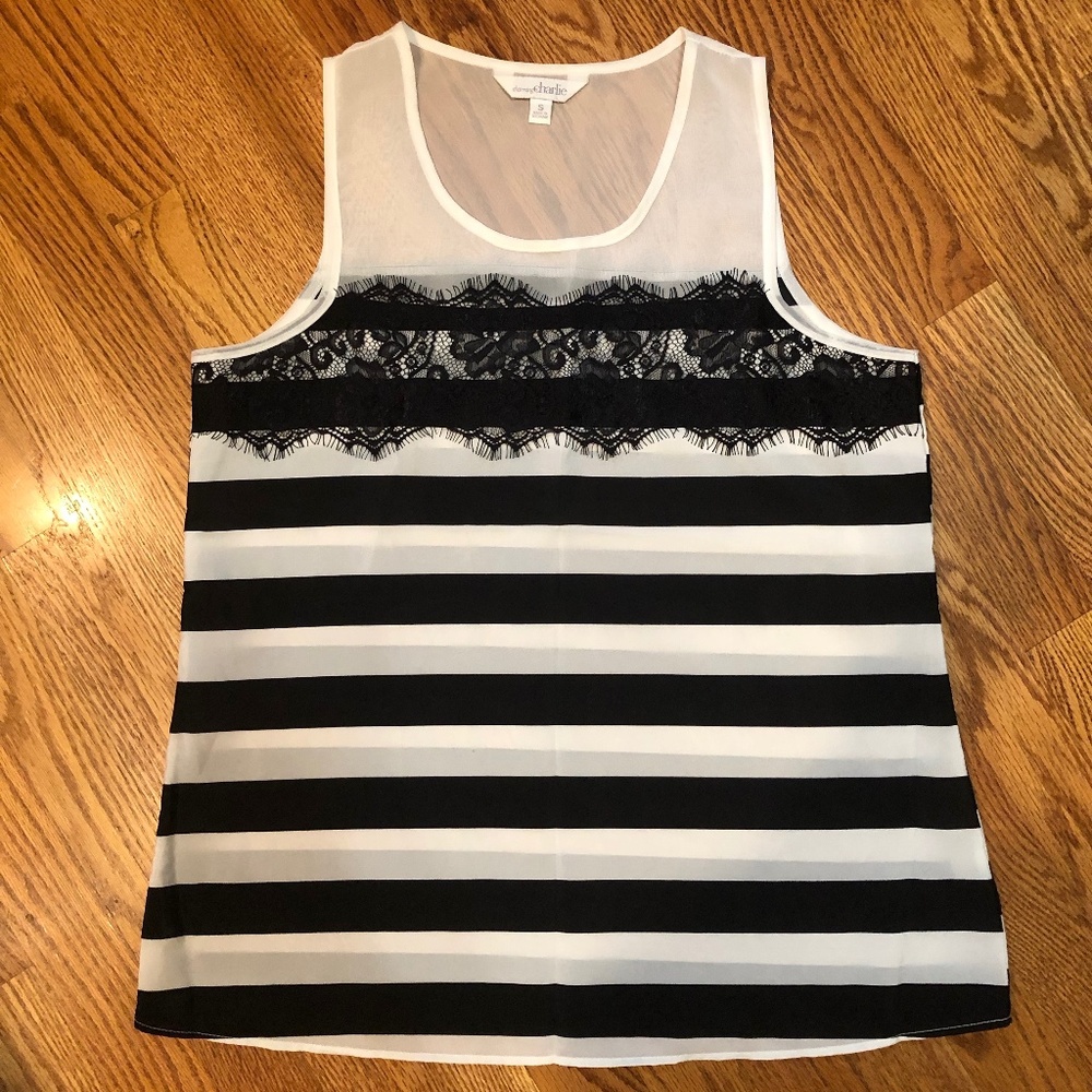 Charming Charlie Striped Tank with Lace Detail